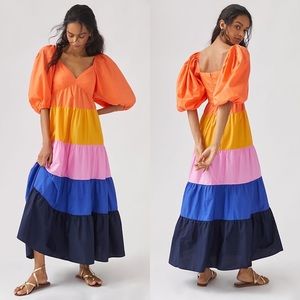 NWT Anthropologie Farm Rio Tiered Colorblocked Maxi Dress